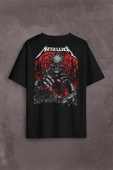 Metallica Rock Music Metal Skull Kuru Kafa James Lars Kırk Robert Sırt Ön Baskılı Oversize Tişört Unisex T-Shirt