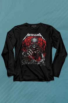 Metallica Rock MusicMetal Skull Kuru Kafa James Lars Kırk Robert Uzun Kollu Tişört Baskılı T-Shirt