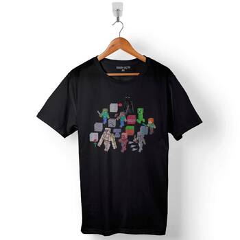 Minecraft Tüm Karakterleri Baskılı Tişört Unisex T-Shirt