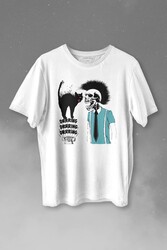 Mohikan İskelet Adam Kara Kedi Nostalji Telefon Zili Baskılı Tişört Unisex T-shirt - Thumbnail