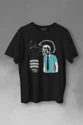 Mohikan İskelet Adam Kara Kedi Nostalji Telefon Zili Baskılı Tişört Unisex T-Shirt - Thumbnail