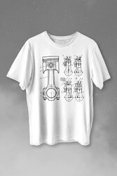 Motor Pistonu Motosiklet Teknik Çizim Grafik Baskılı Tişört Unisex T-shirt - Thumbnail