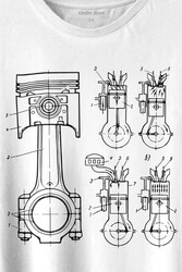 Motor Pistonu Motosiklet Teknik Çizim Grafik Baskılı Tişört Unisex T-shirt - Thumbnail