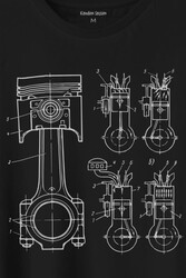 Motor Pistonu Motosiklet Teknik Çizim Grafik Baskılı Tişört Unisex T-Shirt - Thumbnail