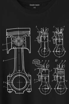 Motor Pistonu Motosiklet Teknik Çizim Grafik Baskılı Tişört Unisex T-Shirt