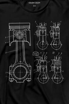 Motor Pistonu Motosiklet Teknik Çizim Grafik Uzun Kollu Tişört Baskılı T-Shirt