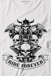 Motorcycle Skull Ride Forever Motosiklet Baskılı Tişört Çocuk T-shirt - Thumbnail