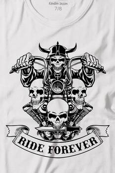 Motorcycle Skull Ride Forever Motosiklet Baskılı Tişört Çocuk T-shirt