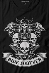 Motorcycle Skull Ride Forever Motosiklet Baskılı Tişört Çocuk T-shirt - Thumbnail