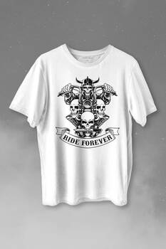 Motorcycle Skull Ride Forever Motosiklet Baskılı Tişört Unisex T-shirt