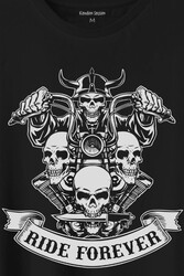 Motorcycle Skull Ride Forever Motosiklet Baskılı Tişört Unisex T-Shirt - Thumbnail