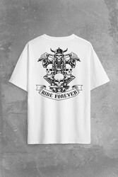 Motorcycle Skull Ride Forever Motosiklet Sırt Ön Baskılı Oversize Tişört Unisex T-Shirt - Thumbnail