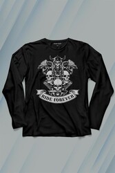 Motorcycle Skull Ride Forever Motosiklet Uzun Kollu Tişört Baskılı T-Shirt - Thumbnail