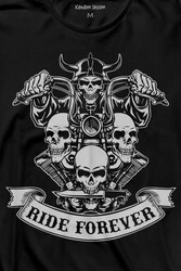 Motorcycle Skull Ride Forever Motosiklet Uzun Kollu Tişört Baskılı T-Shirt - Thumbnail