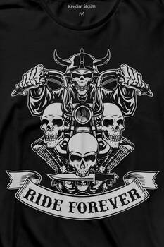 Motorcycle Skull Ride Forever Motosiklet Uzun Kollu Tişört Baskılı T-Shirt