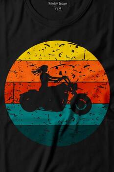 Motorcycle Vintage Woman Silhouette Retro Baskılı Tişört Çocuk T-shirt