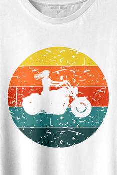 Motorcycle Vintage Woman Silhouette Retro Baskılı Tişört Unisex T-shirt