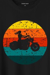 Motorcycle Vintage Woman Silhouette Retro Baskılı Tişört Unisex T-Shirt - Thumbnail