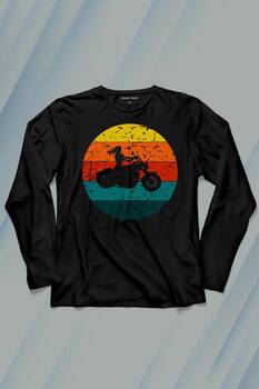 Motorcycle Vintage Woman Silhouette Retro Uzun Kollu Tişört Baskılı T-Shirt