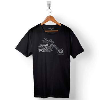 Motosiklet Chopper Biker Rider Black Sürücü Baskılı Tişört Unisex T-Shirt