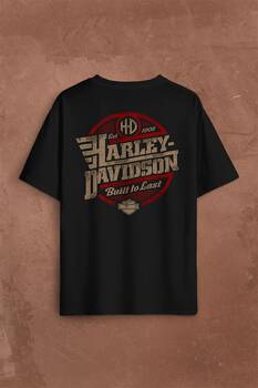 Motosiklet Harley Motor Built To Last Est 1903 Sırt Ön Baskılı Oversize Tişört Unisex T-Shirt