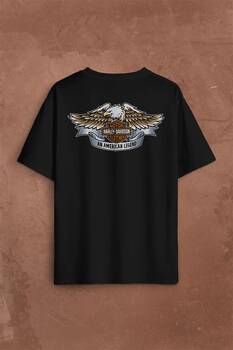 Motosiklet Harley Motor Clothes An American Sırt Ön Baskılı Oversize Tişört Unisex T-Shirt