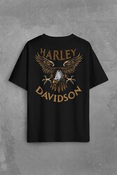 Motosiklet Harley Motor Eagle Head Kartal Sırt Ön Baskılı Oversize Tişört Unisex T-Shirt - Thumbnail