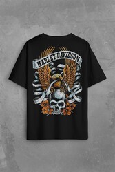 Motosiklet Harley Motor Eagle Head Kartal Sırt Ön Baskılı Oversize Tişört Unisex T-Shirt - Thumbnail