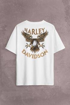 Motosiklet Harley Motor Eagle Head Kartal Sırt Ön Baskılı Oversize Tişört Unisex T-Shirt