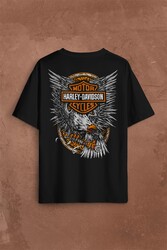 Motosiklet Harley Motor Live To Ride Kartal Sırt Ön Baskılı Oversize Tişört Unisex T-Shirt - Thumbnail