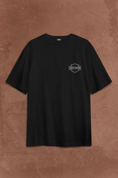 Motosiklet Harley Motor Live To Ride Kartal Sırt Ön Baskılı Oversize Tişört Unisex T-Shirt