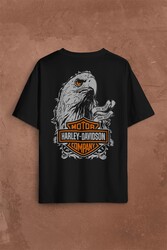 Motosiklet Harley Motor Live To Ride Kartal Sırt Ön Baskılı Oversize Tişört Unisex T-Shirt - Thumbnail