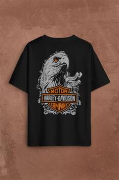 Motosiklet Harley Motor Live To Ride Kartal Sırt Ön Baskılı Oversize Tişört Unisex T-Shirt