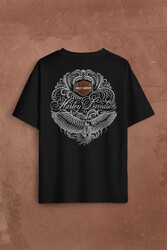 Motosiklet Harley Motor Orange Bar Kartal Logo Sırt Ön Baskılı Oversize Tişört Unisex T-Shirt - Thumbnail