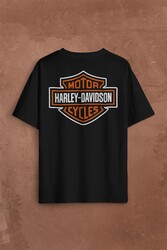 Motosiklet Harley Motor Orange Bar Kartal Logo Sırt Ön Baskılı Oversize Tişört Unisex T-Shirt - Thumbnail