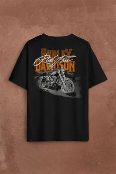 Motosiklet Harley Motor Orange Bar Ride Free Sırt Ön Baskılı Oversize Tişört Unisex T-Shirt