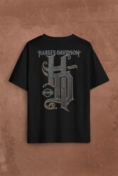 Motosiklet Harley Motor Orange Bar Shield Black Sırt Ön Baskılı Oversize Tişört Unisex T-Shirt - Thumbnail