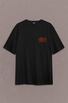 Motosiklet Harley Motor Orange Bar Shield Black Sırt Ön Baskılı Oversize Tişört Unisex T-Shirt