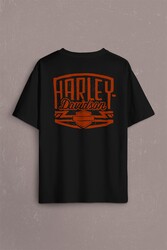 Motosiklet Harley Motor Orange Bar Shield Black Sırt Ön Baskılı Oversize Tişört Unisex T-Shirt - Thumbnail