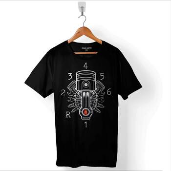 Motosiklet Piston Silindir Buji Anahtar Vites Baskılı Tişört Unisex T-Shirt