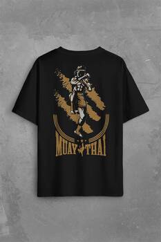 Muay Thai MuayThai Kick Boks Boxing Uzak Doğu Sırt Ön Baskılı Oversize Tişört Unisex T-Shirt