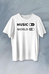 Music On World Off Müzik Dünya Baskılı Tişört Unisex T-shirt - Thumbnail