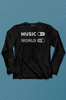 MusicOn World Off Müzik Dünya Uzun Kollu Tişört Baskılı T-Shirt