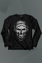 Müzik Dinleyen Bereli Kuru Kafa Kulaklık Bere Skull Listen MusicUzun Kollu Tişört Baskılı T-Shirt - Thumbnail