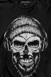 Müzik Dinleyen Bereli Kuru Kafa Kulaklık Bere Skull Listen MusicUzun Kollu Tişört Baskılı T-Shirt - Thumbnail