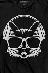 Müzik Dinleyen Kulaklık Kedi Cat MusicUzun Kollu Tişört Baskılı T-Shirt - Thumbnail