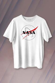 Nasa Logosu Siyah Kırmızı Uzay Cosmos Baskılı Tişört Unisex T-shirt