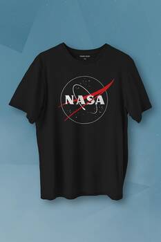 Nasa Logosu Siyah Kırmızı Uzay Cosmos Baskılı Tişört Unisex T-shirt