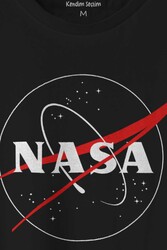 Nasa Logosu Siyah Kırmızı Uzay Cosmos Baskılı Tişört Unisex T-shirt - Thumbnail