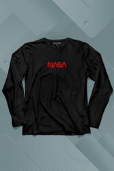 Nasa Wom Göğüs Logo Ulusal Havacılık Ve Uzay Abd Uzun Kollu Tişört Baskılı T-Shirt - Thumbnail